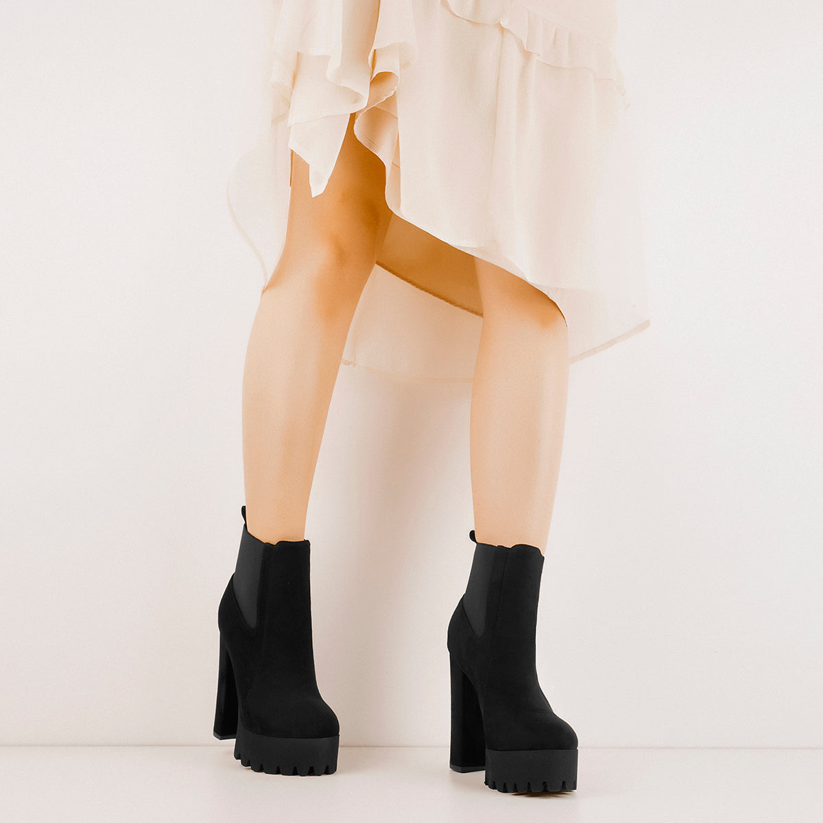 Black Suede Chunky High Heel Ankle Boots | Onlymaker Trending