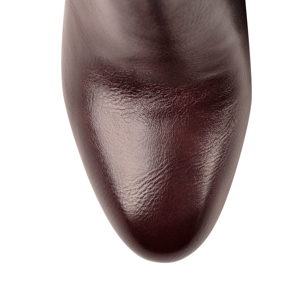 Round Toe Crinkle Knee High Chunky Heels Boots | Onlymaker Signature