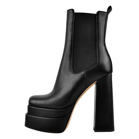 Double Platform Elastic Zipper Chunky Heel Ankle Boots | Onlymaker Discount