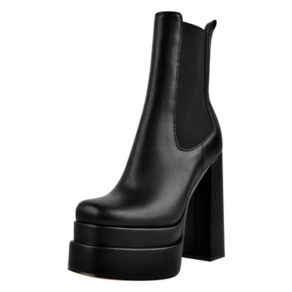Double Platform Elastic Zipper Chunky Heel Ankle Boots | Onlymaker Discount