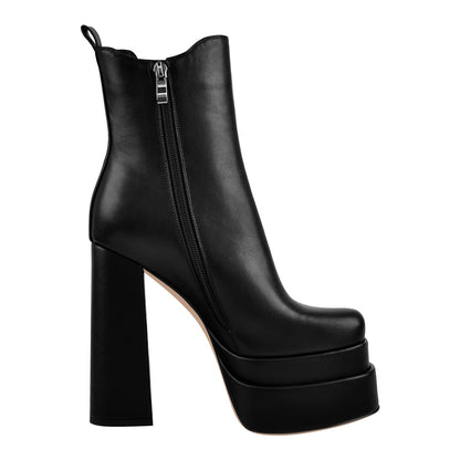 Double Platform Elastic Zipper Chunky Heel Ankle Boots | Onlymaker Discount