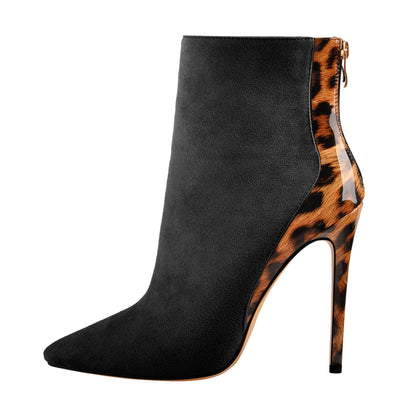 Red Suede Patent Leather Stitching Pointed Toe Ankle boots | Onlymaker Best Seller