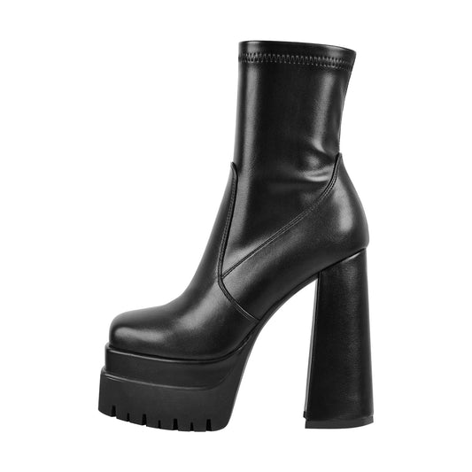 Double Platform Zipper Chunky Heel Ankle Boots | Onlymaker Essential