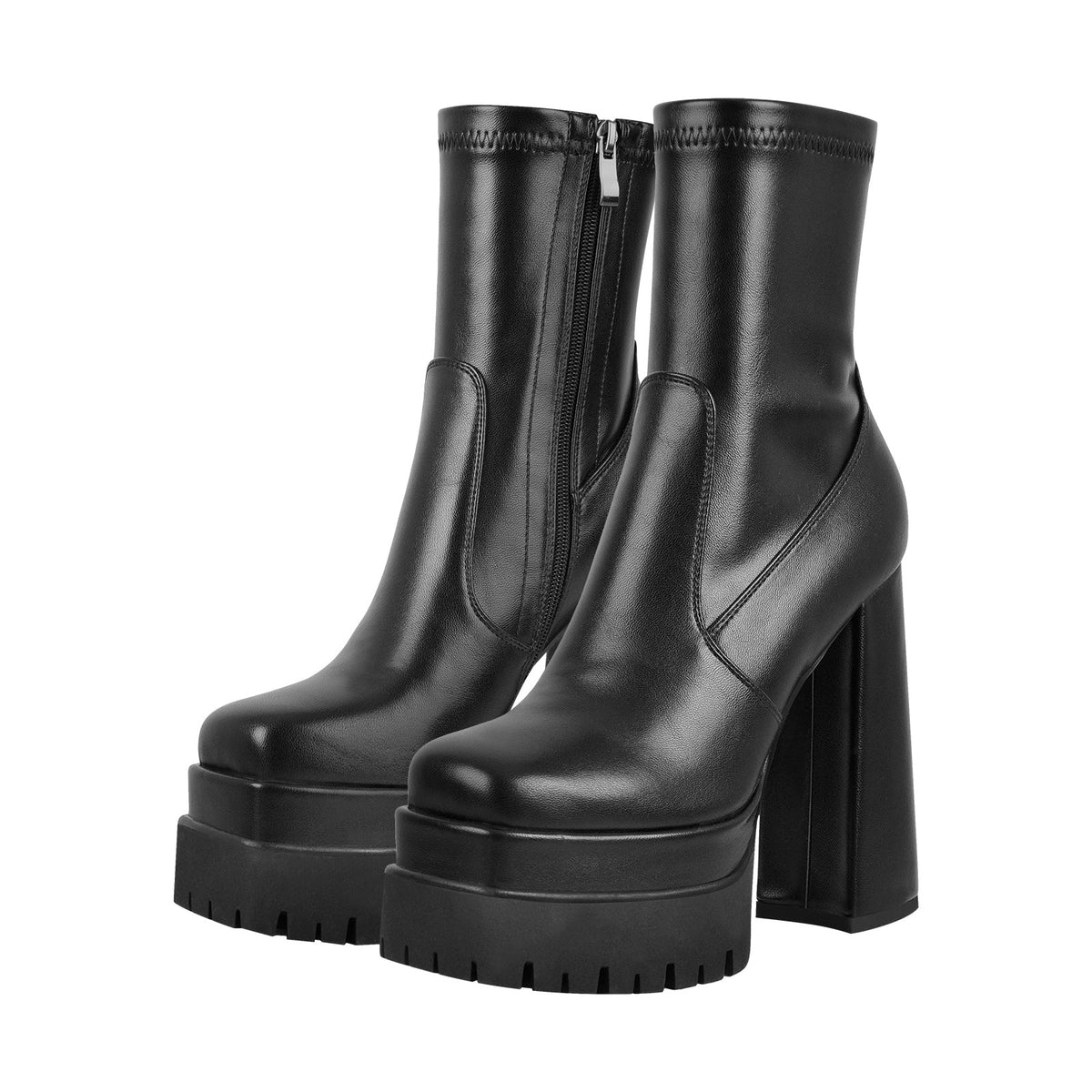 Double Platform Zipper Chunky Heel Ankle Boots | Onlymaker Essential