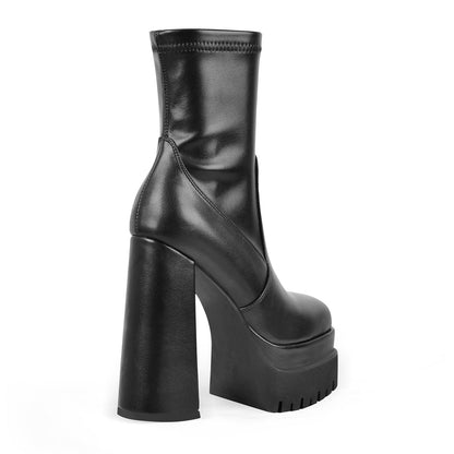 Double Platform Zipper Chunky Heel Ankle Boots | Onlymaker Essential