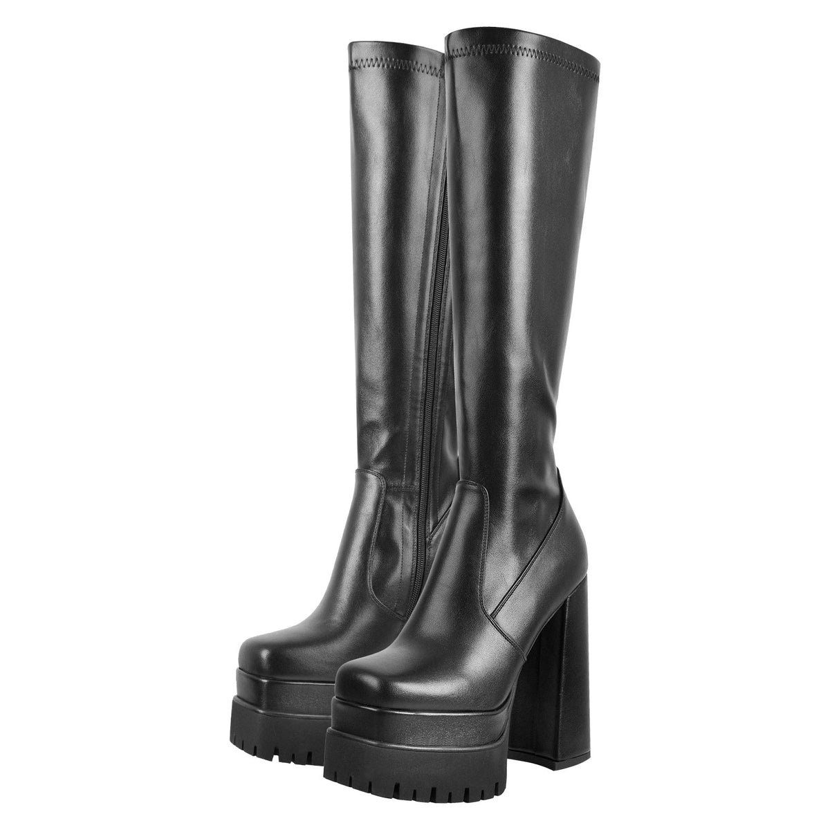 Double Platform Chunky Heel Knee High Boots | Onlymaker Value