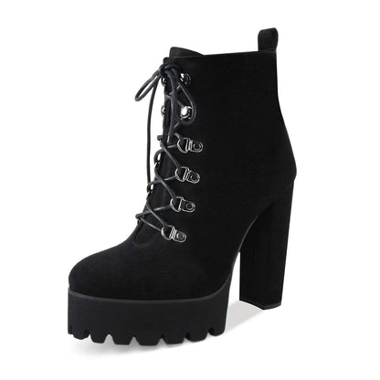 Black Heeled Work Boots Cool Booties | Onlymaker Great Value