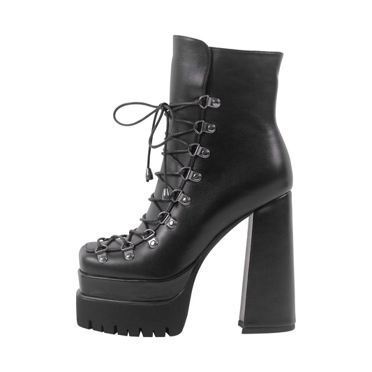 Double Platform Side Zipper Lace-up Ankle Boots | Onlymaker Sale