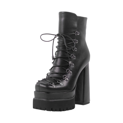 Double Platform Side Zipper Lace-up Ankle Boots | Onlymaker Sale
