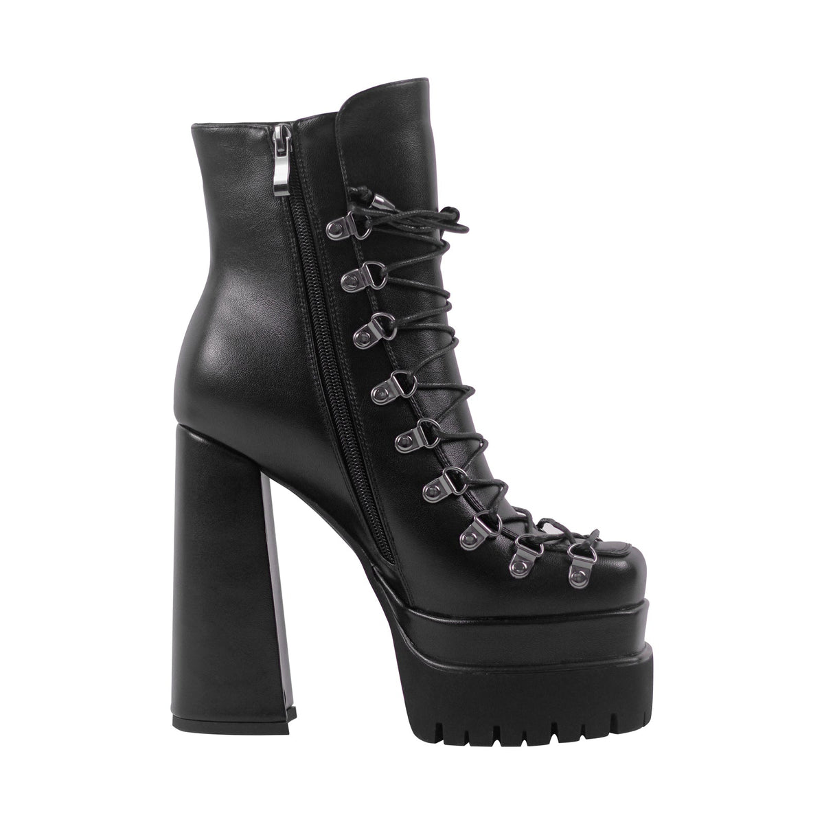 Double Platform Side Zipper Lace-up Ankle Boots | Onlymaker Sale