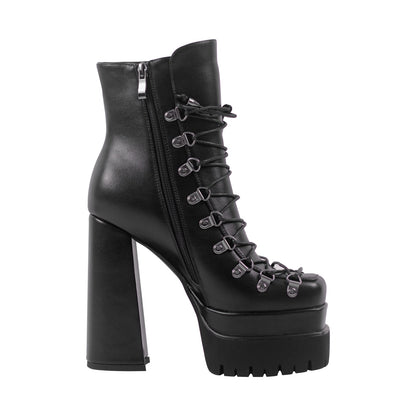 Double Platform Side Zipper Lace-up Ankle Boots | Onlymaker Sale