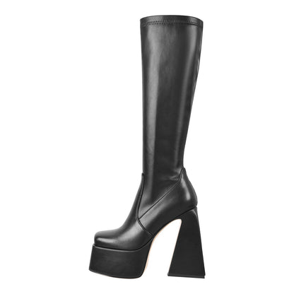 Platform Triangle Heel Thigh Knee High Boots | Onlymaker Classic