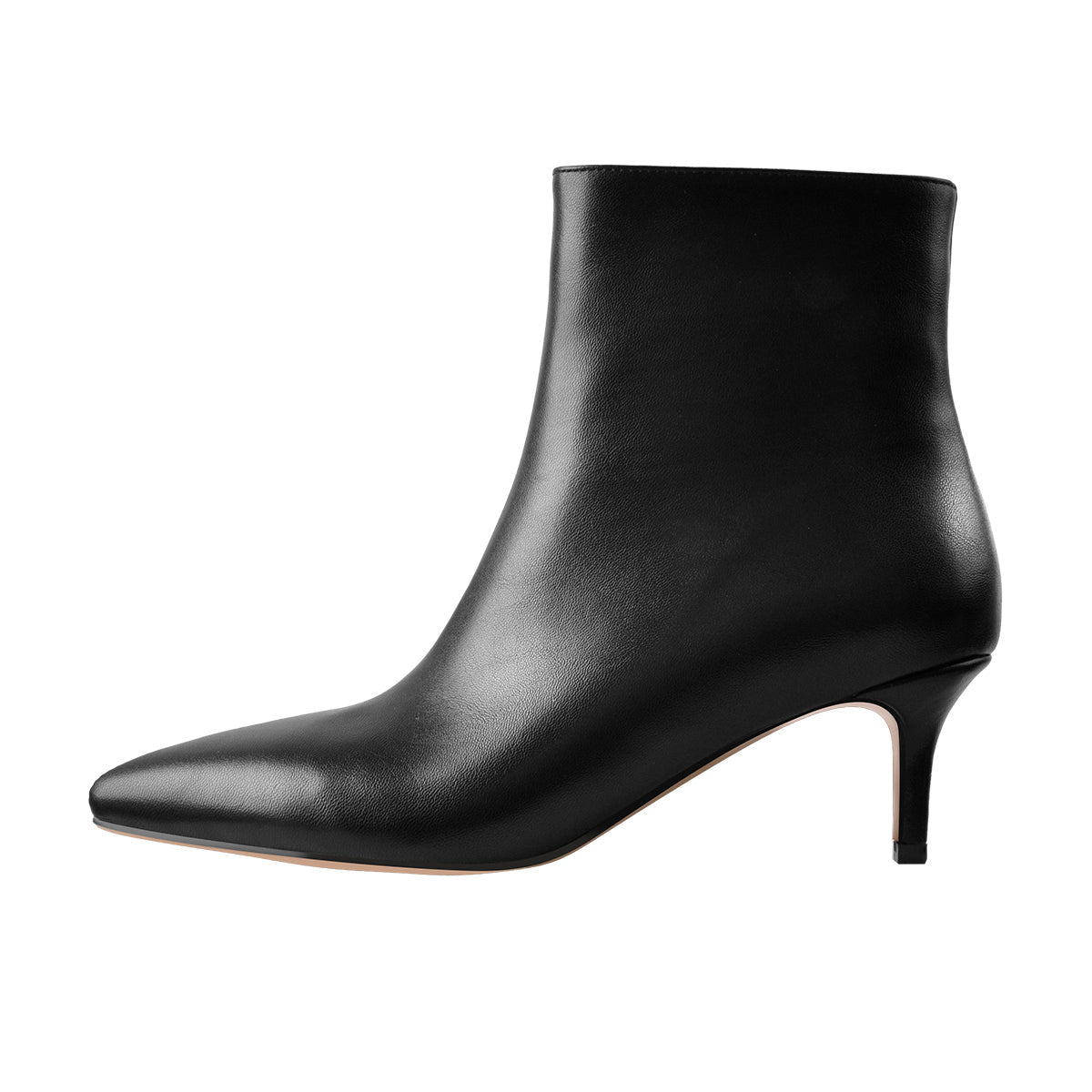 Black Pointed Toe Zipper Kitten Heel Boots | Onlymaker Special Offer