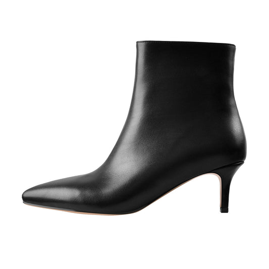 Black Pointed Toe Zipper Kitten Heel Boots | Onlymaker Special Offer