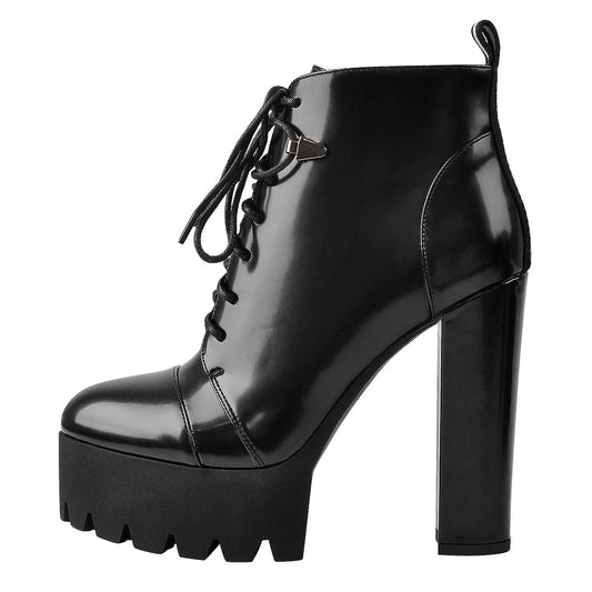 Black Platform Chunky Heels Ankle Boots | Onlymaker Exclusive