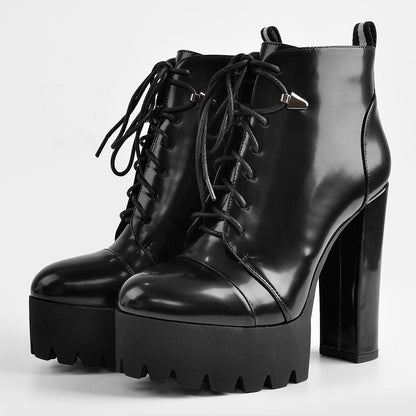Black Platform Chunky Heels Ankle Boots | Onlymaker Exclusive