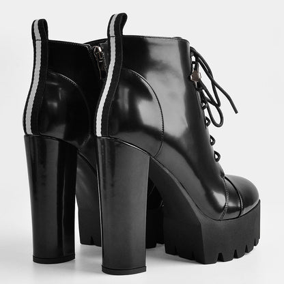Black Platform Chunky Heels Ankle Boots | Onlymaker Exclusive