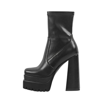 Double Platform Block Heel Ankle Boots | Onlymaker Hot Sale