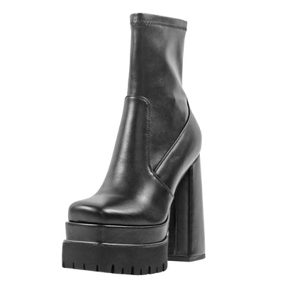 Double Platform Block Heel Ankle Boots | Onlymaker Hot Sale