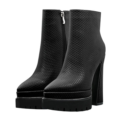 Double Platform Pointed Toe Zipper Ankle Boots | Onlymaker Latest