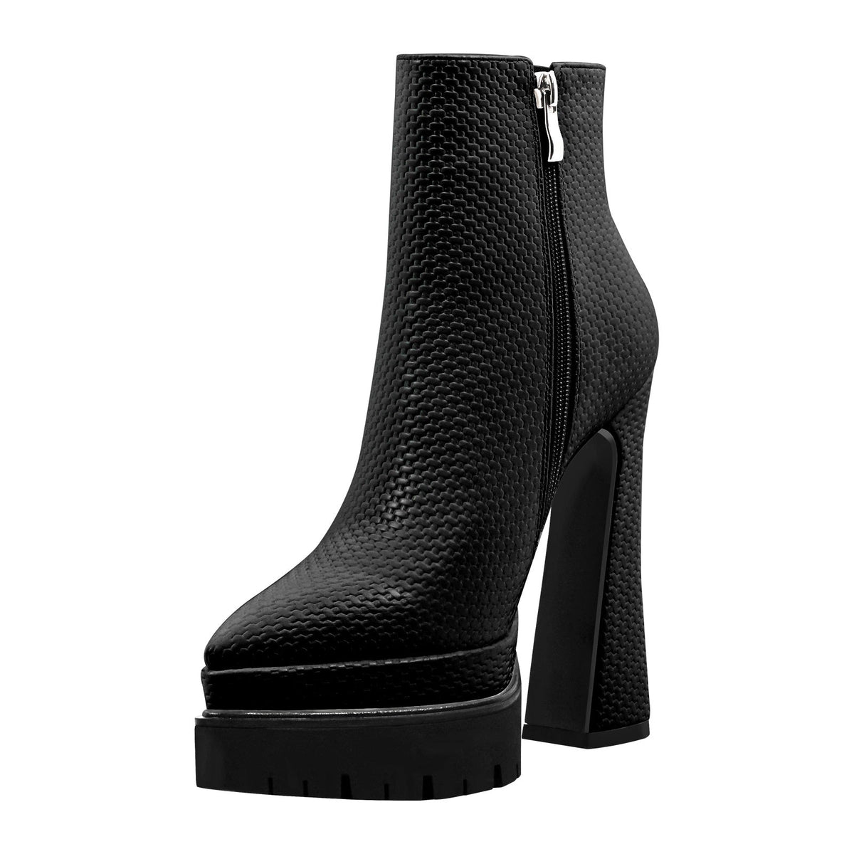 Double Platform Pointed Toe Zipper Ankle Boots | Onlymaker Latest