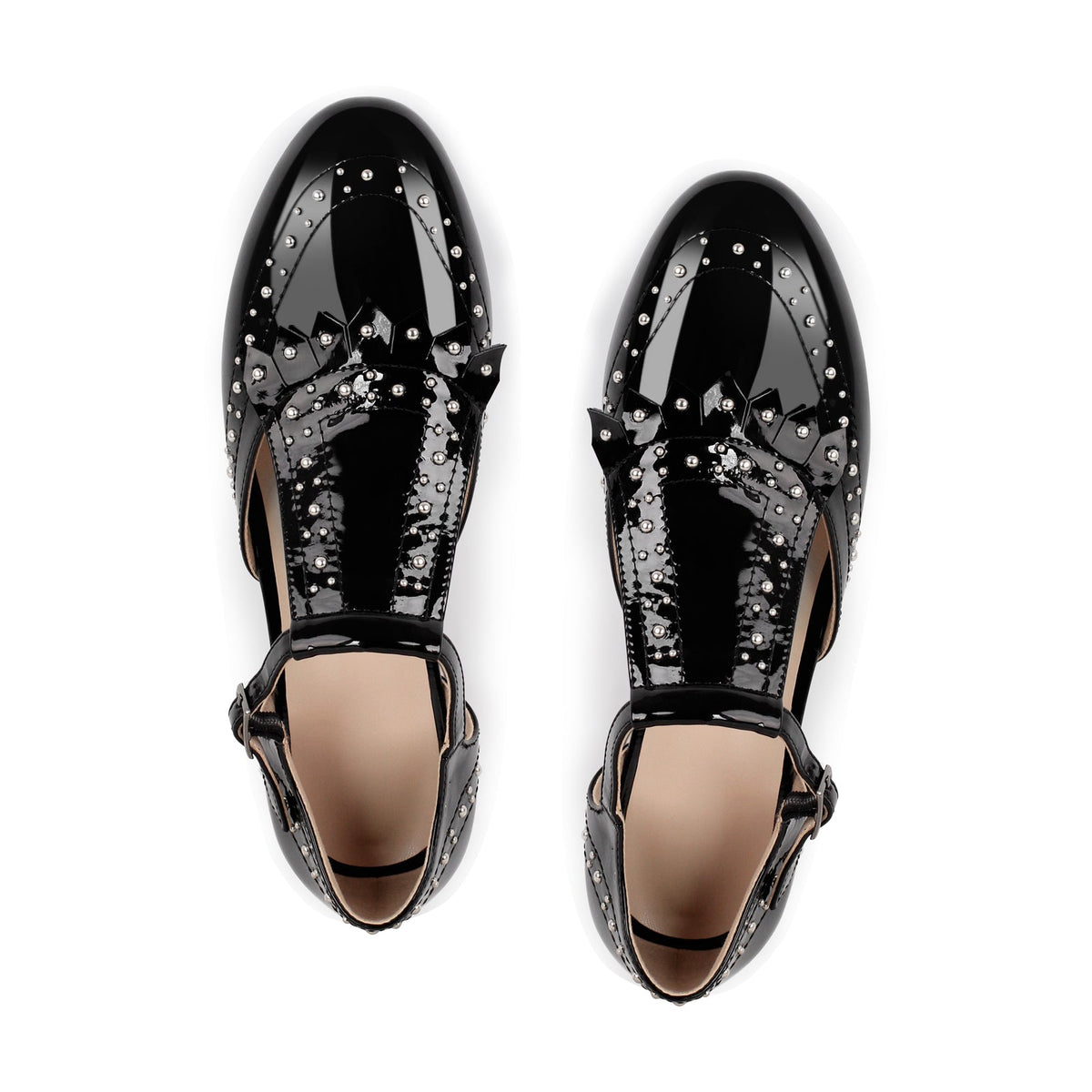 Hollow Black Round Toe Strap Rivet Flats | Onlymaker Quality