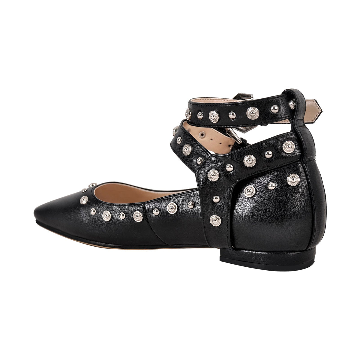 Rivet Square Toe Buckle Ankle Strap Flats | Onlymaker Everyday