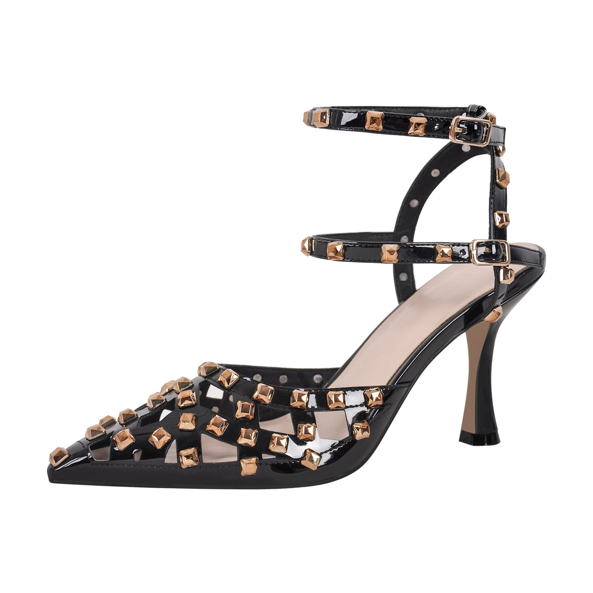 Pointed Toe Ankle Strap Rivet Pumps | Onlymaker Best Seller