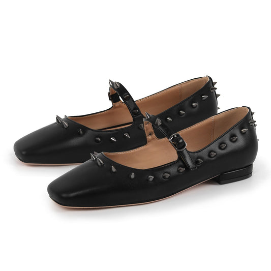 Square Toe Rivet Mary Jane Flats | Onlymaker Smart Buy
