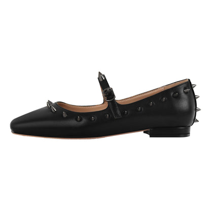 Square Toe Rivet Mary Jane Flats | Onlymaker Smart Buy