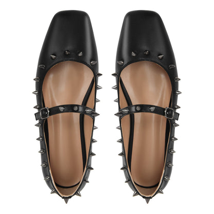 Square Toe Rivet Mary Jane Flats | Onlymaker Smart Buy