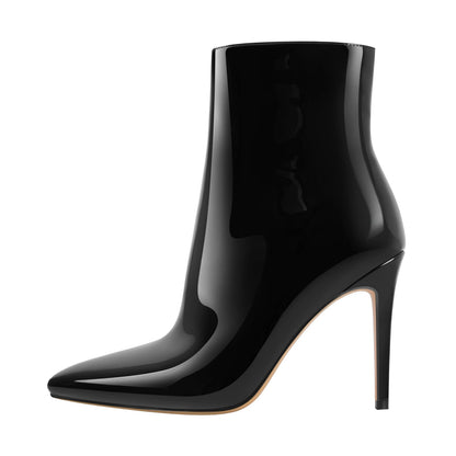Pointed Toe Stiletto Patent Ankle Boots | Onlymaker Featured