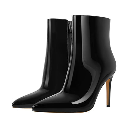 Pointed Toe Stiletto Patent Ankle Boots | Onlymaker Featured