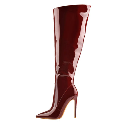 Pointed Toe Patent Side Zipper Knee High Boots | Onlymaker Sale