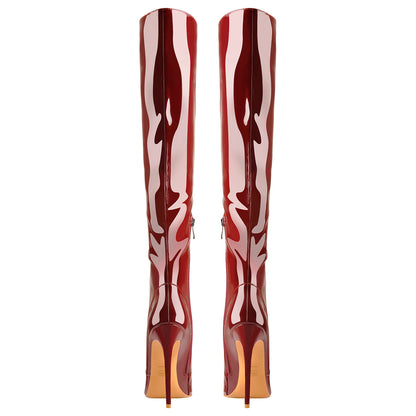 Pointed Toe Patent Side Zipper Knee High Boots | Onlymaker Sale