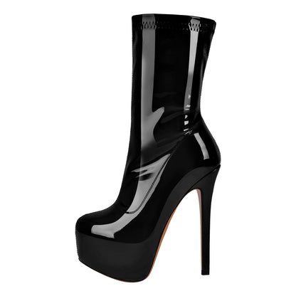 Patent Leather Platform Stiletto High Heel Ankle Boots | Onlymaker Premium