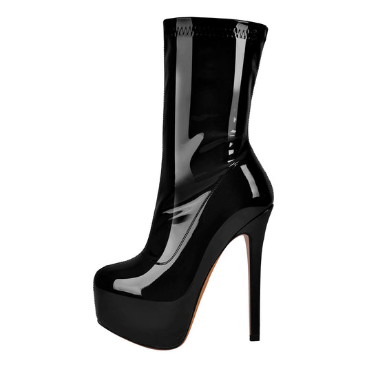 Patent Leather Platform Stiletto High Heel Ankle Boots | Onlymaker Premium