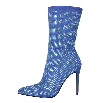 Rhinestone Pointed Toe High Heel Ankle Boots | Onlymaker Discount