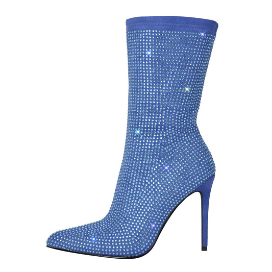 Rhinestone Pointed Toe High Heel Ankle Boots | Onlymaker Discount