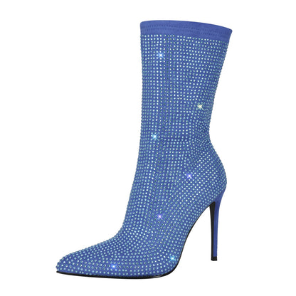 Rhinestone Pointed Toe High Heel Ankle Boots | Onlymaker Discount