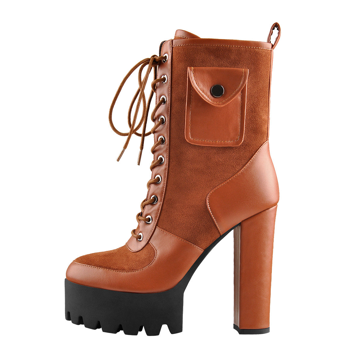 Platform Lace Up Chunky Heel Combat Pocket Fashion Ankle Boots | Onlymaker Signature