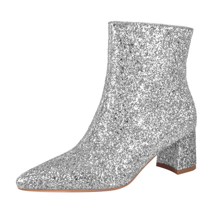 Pointed Toe Glitter Ankle Boots | Onlymaker Special Offer