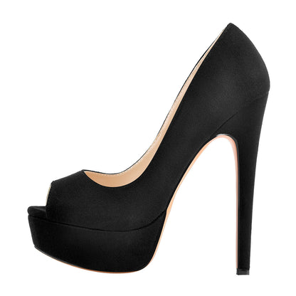 Black Peep Toe Platform Stiletto High Heel Pumps | Onlymaker Best Seller