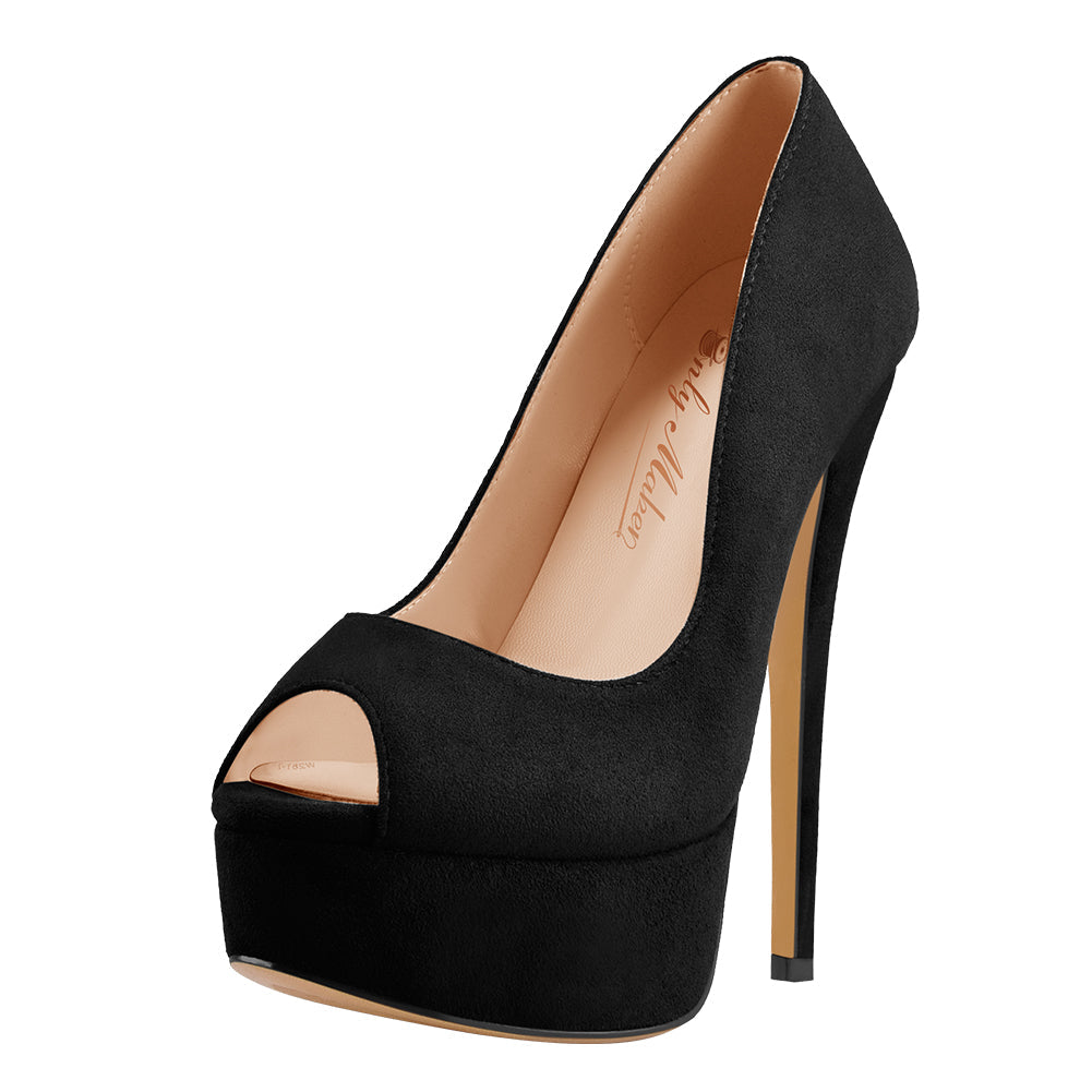 Black Peep Toe Platform Stiletto High Heel Pumps | Onlymaker Best Seller