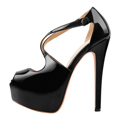 Onlymaker Peep Toe Platform Cross Straps High Heels | Onlymaker Value
