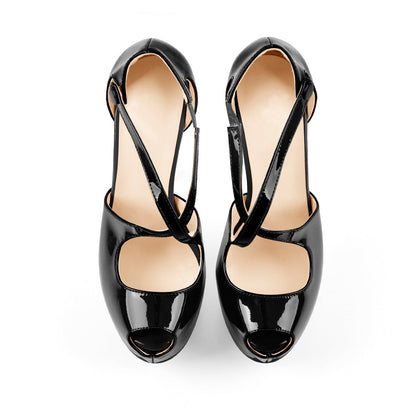 Onlymaker Peep Toe Platform Cross Straps High Heels | Onlymaker Value