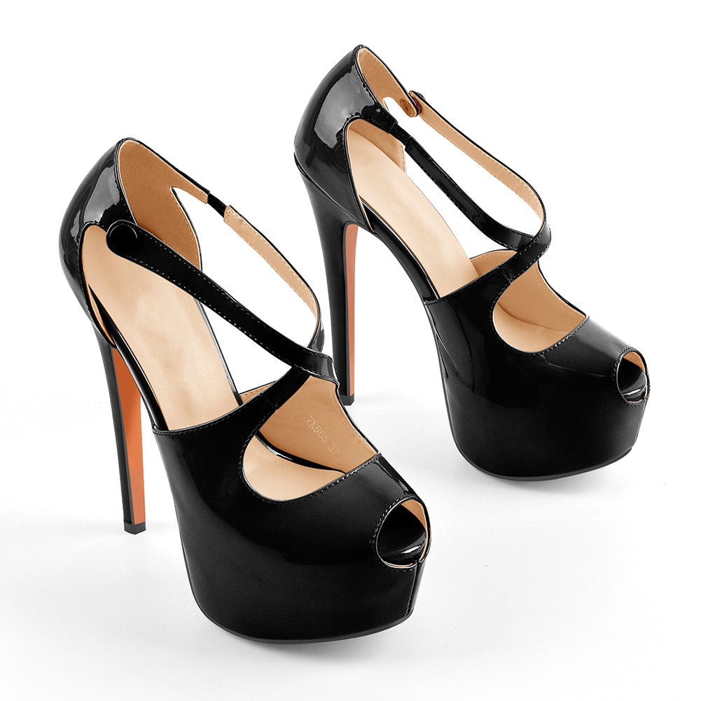 Onlymaker Peep Toe Platform Cross Straps High Heels | Onlymaker Value
