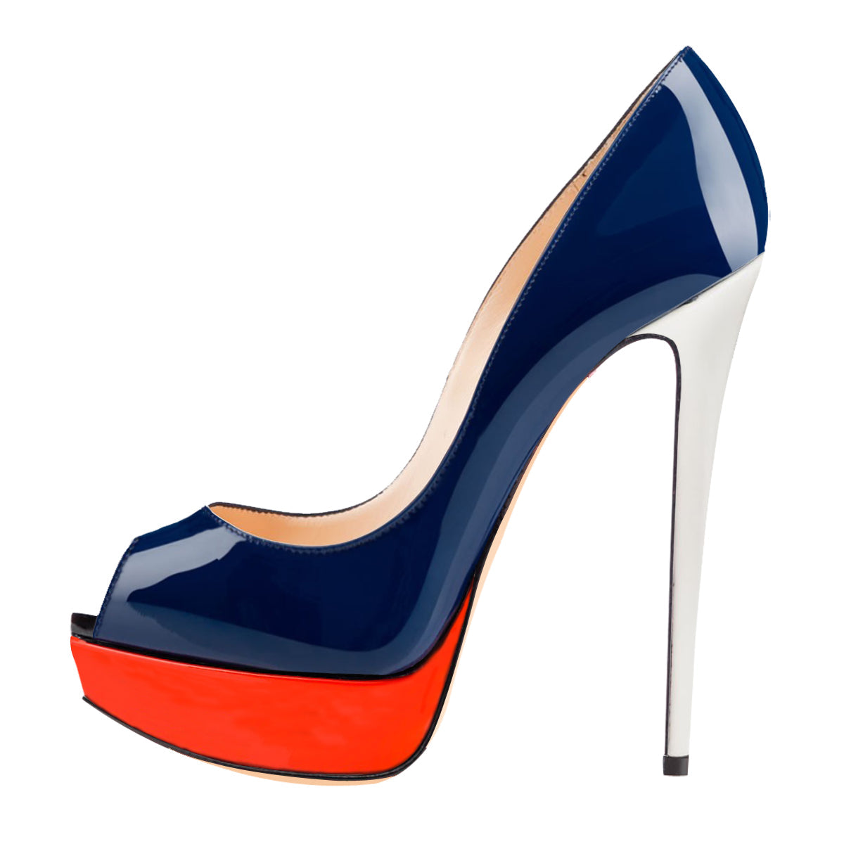 Retro Blue Peep Toe Stiletto Pumps with Red Platform | Onlymaker Everyday