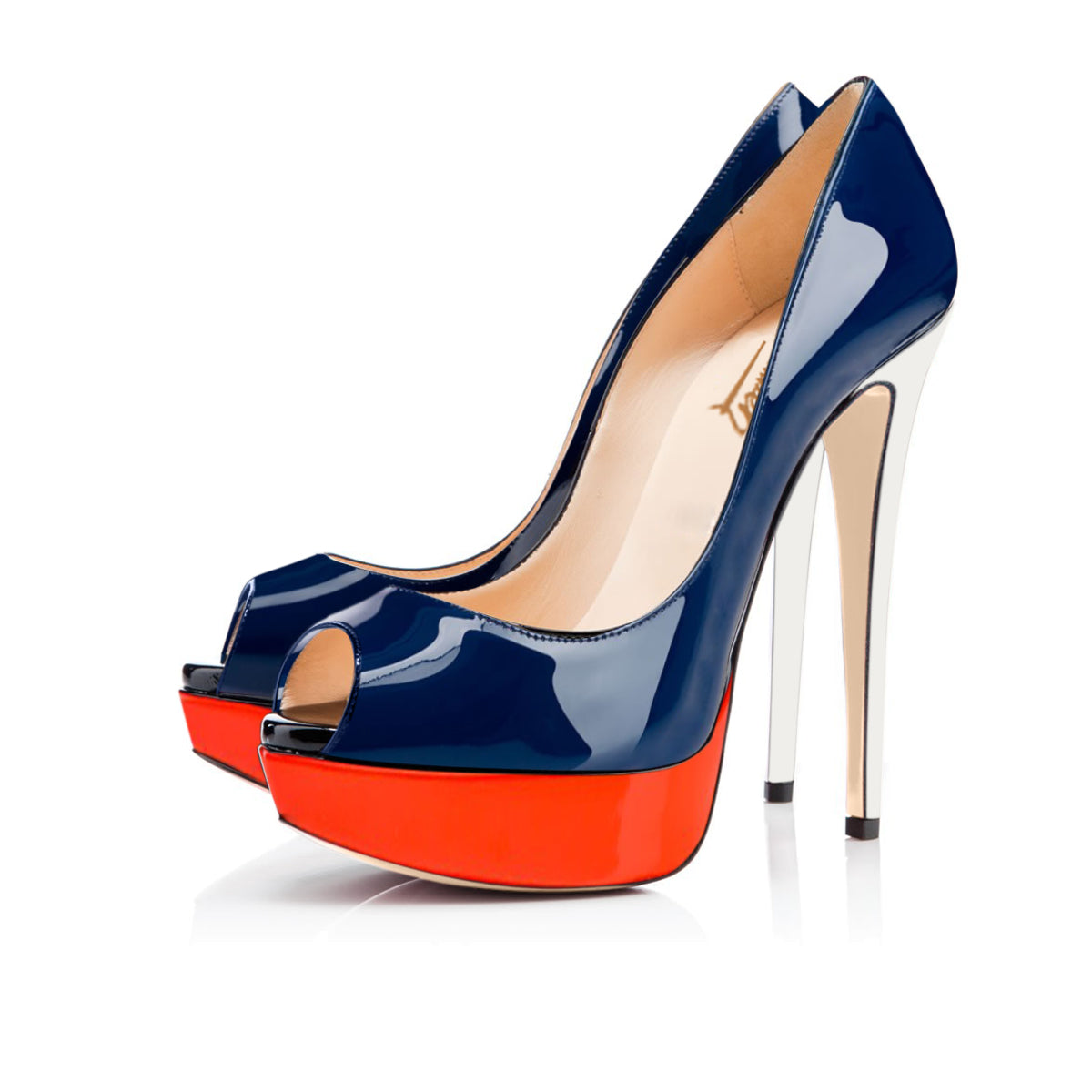 Retro Blue Peep Toe Stiletto Pumps with Red Platform | Onlymaker Everyday