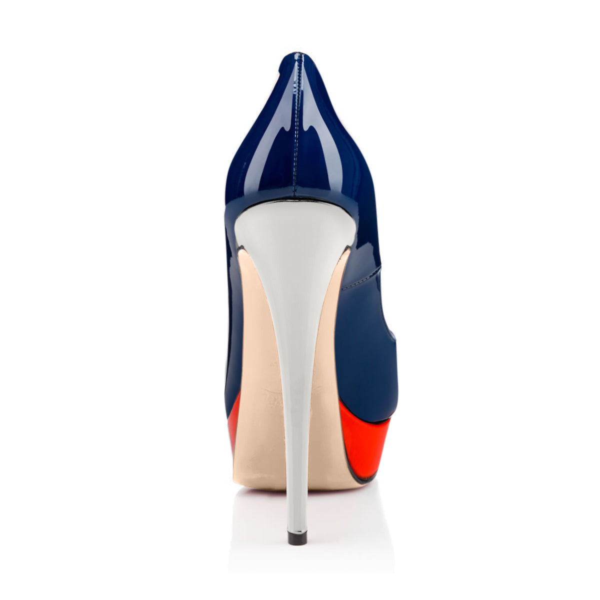 Retro Blue Peep Toe Stiletto Pumps with Red Platform | Onlymaker Everyday